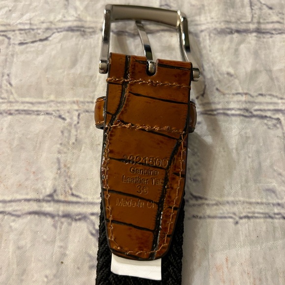 PEBBLE BEACH MENS WEBBING STRETCH BLACK WITH LEATHER CROC SILVER TONE BUCKLE 38 - Picture 4 of 6